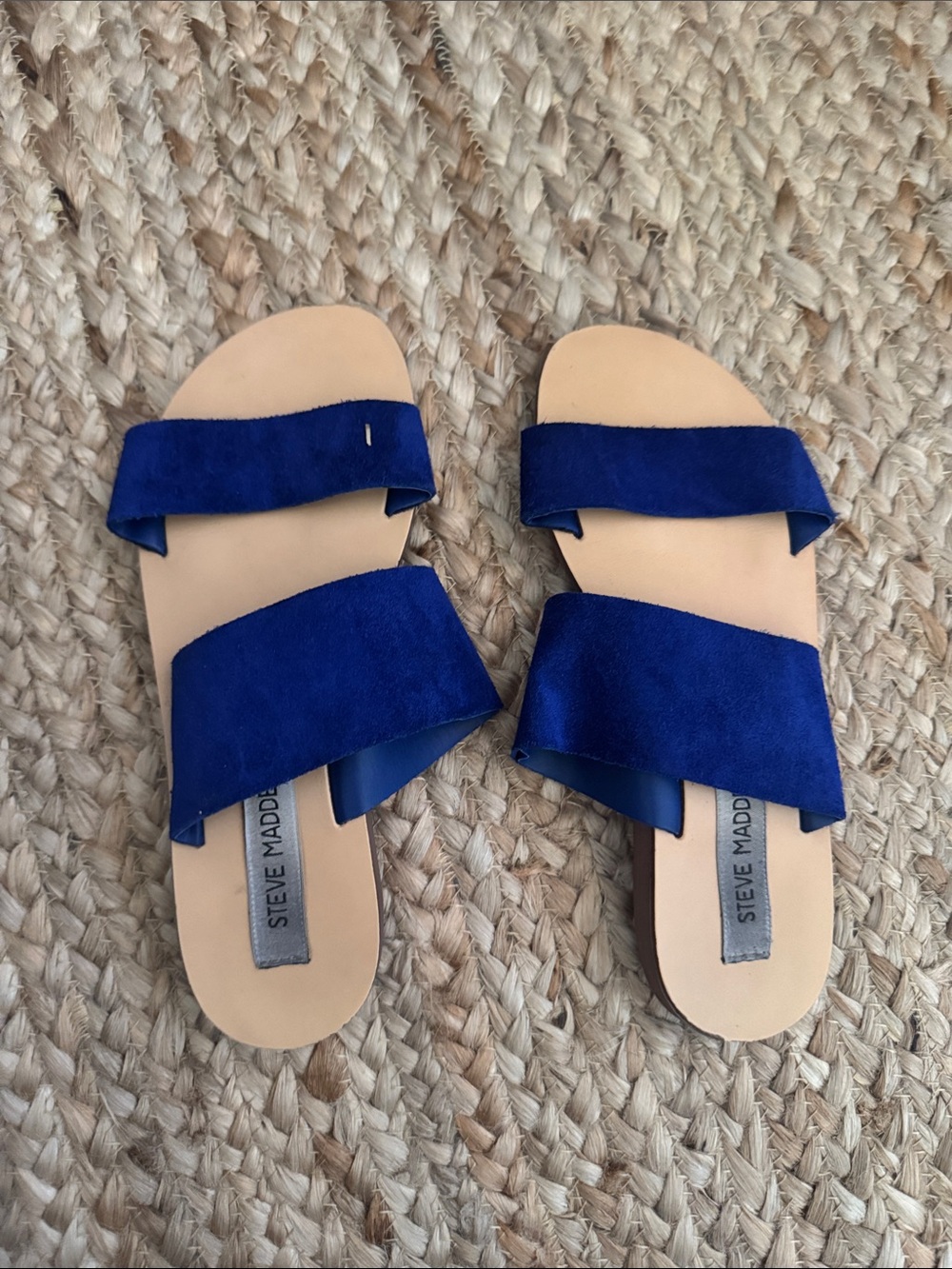 Steve Madden Women's Cobalt Blue Suede Double Strap Slides